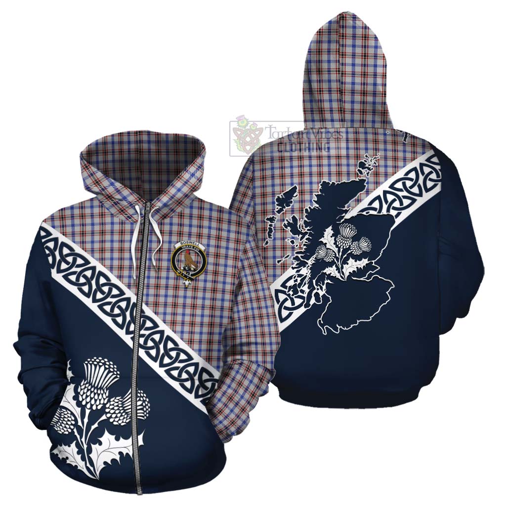 Boswell Tartan Cotton Hoodie Featuring Thistle and Scotland Map - Tartan Vibes Clothing