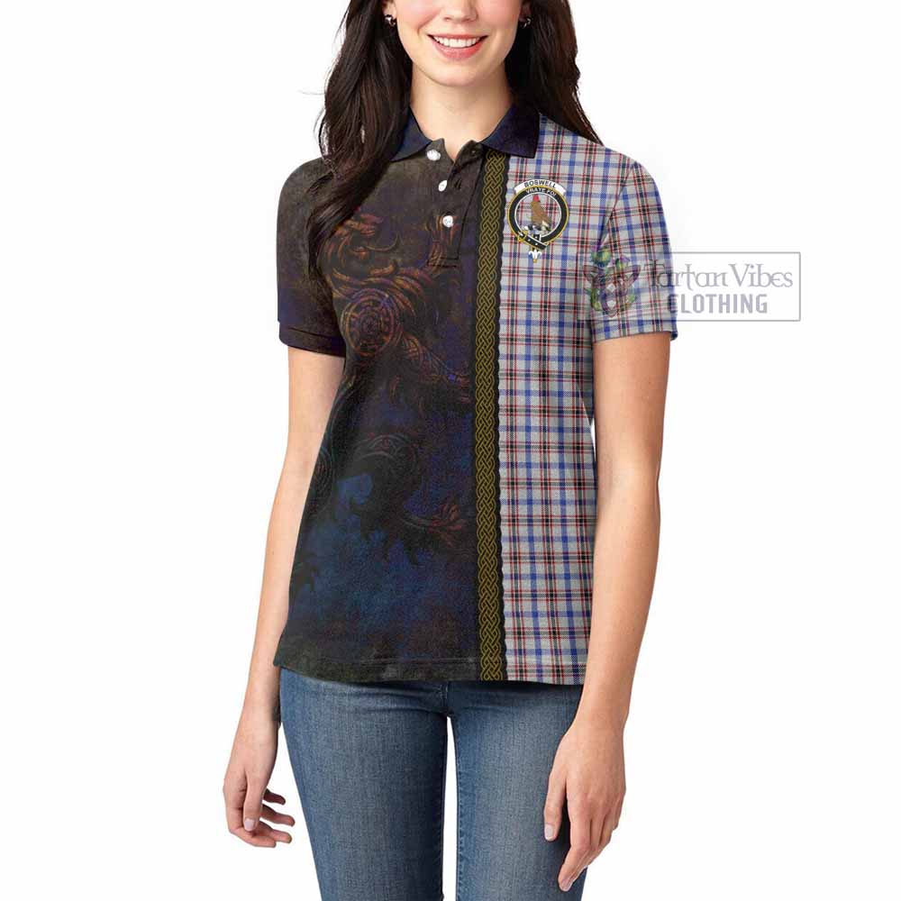 Tartan Vibes Clothing Boswell Tartan Family Crest Women's Polo Shirt Alba Gu Brath Be Brave Lion Ancient Style