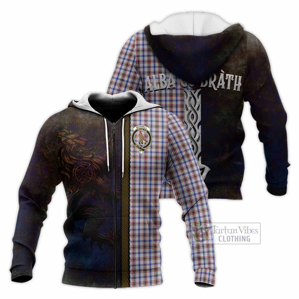 Tartan Vibes Clothing Boswell Tartan Family Crest Knitted Hoodie Alba Gu Brath Be Brave Lion Ancient Style