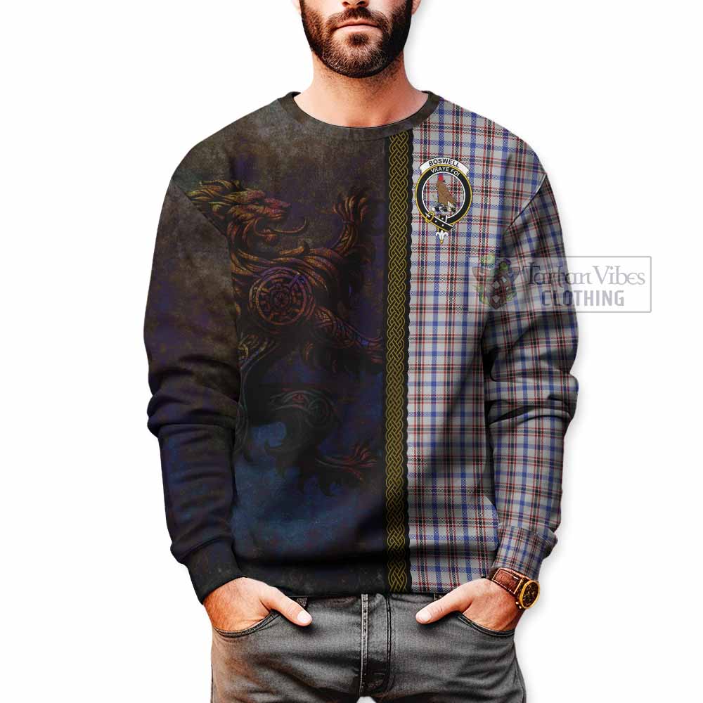 Tartan Vibes Clothing Boswell Tartan Family Crest Sweatshirt Alba Gu Brath Be Brave Lion Ancient Style