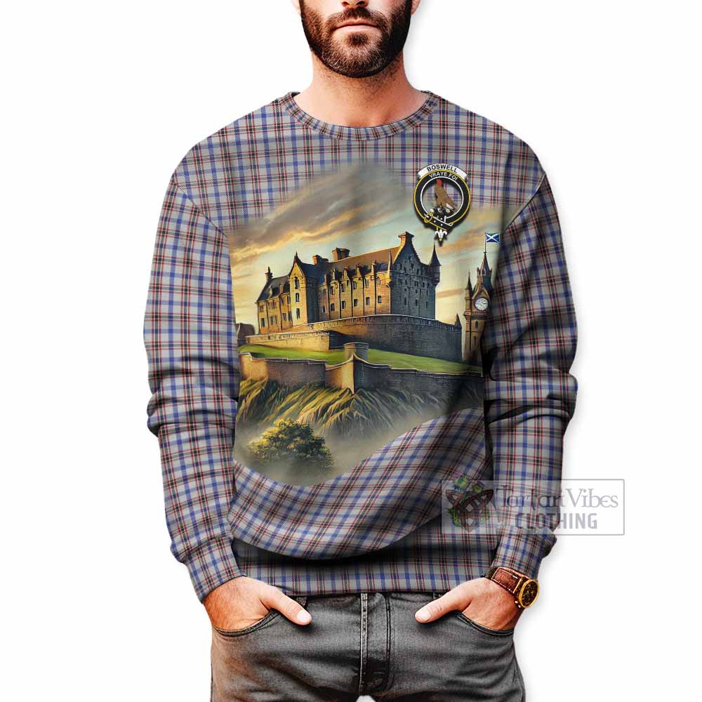 Boswell Tartan Family Crest Sweatshirt with Scottish Ancient Castle Style - Tartan Vibes Clothing