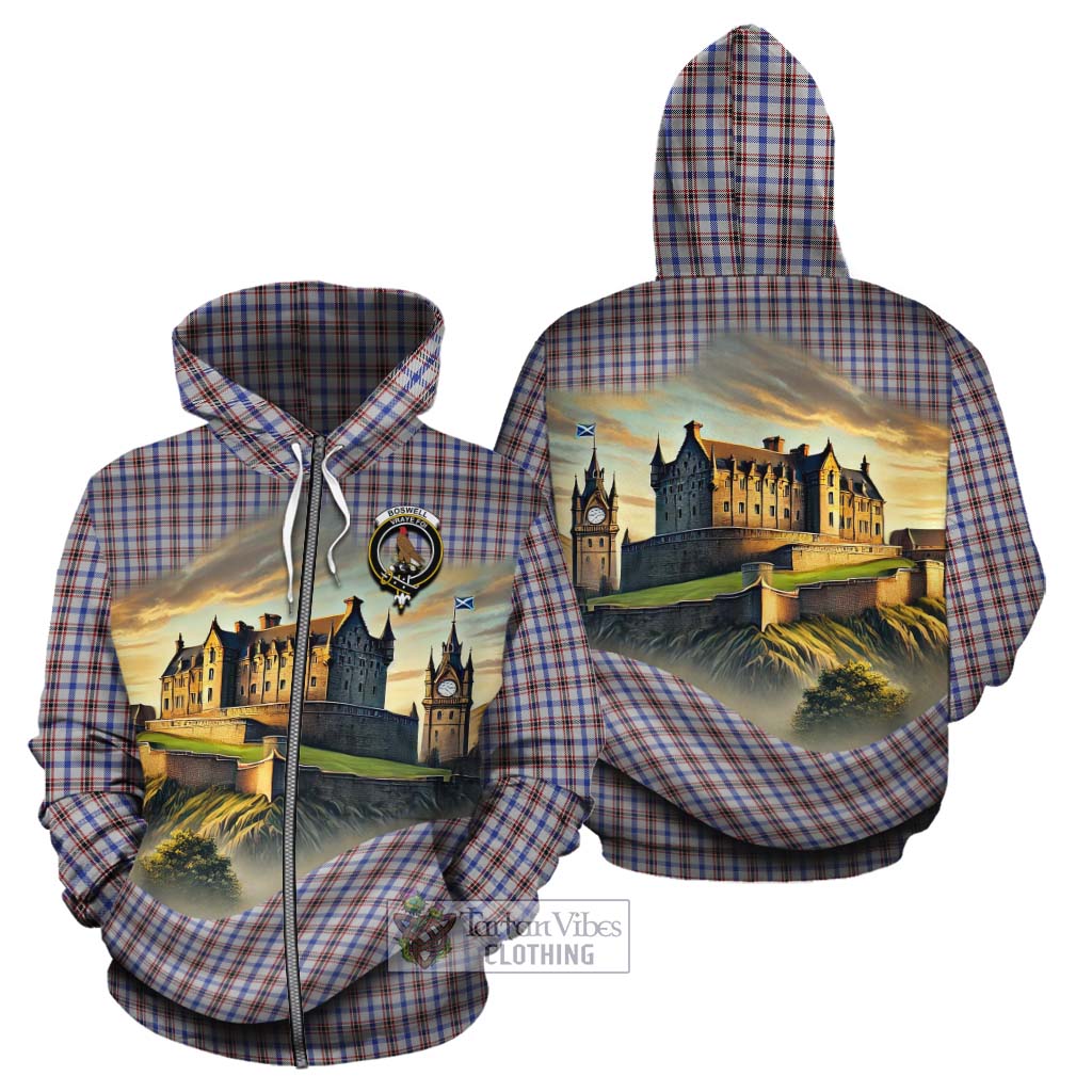 Boswell Tartan Family Crest Cotton Hoodie with Scottish Ancient Castle Style Zip Hoodie - Tartan Vibes Clothing