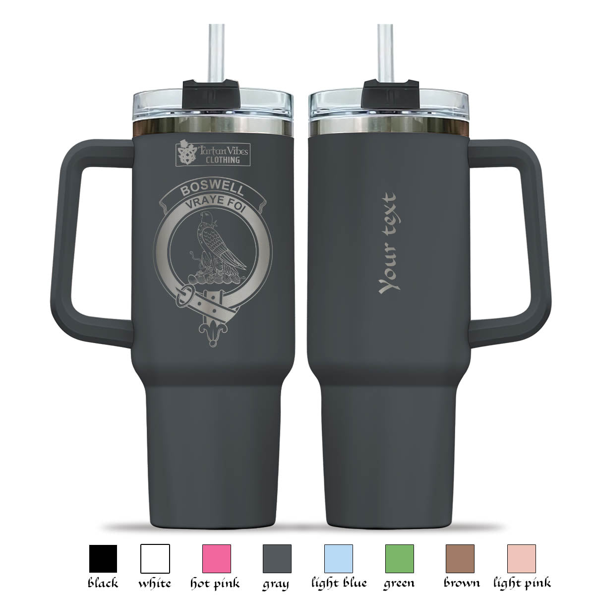 Boswell Clan Crest Engraved Tumbler with Handle - 2D-tartanvibesclothing