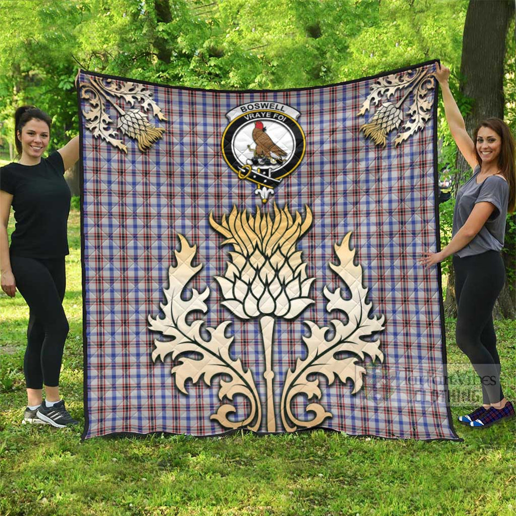 Tartan Vibes Clothing Boswell Tartan Quilt with Family Crest and Golden Thistle Style