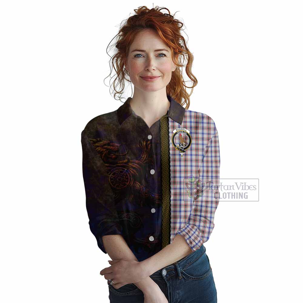 Tartan Vibes Clothing Boswell Tartan Family Crest Women's Casual Shirt Alba Gu Brath Be Brave Lion Ancient Style