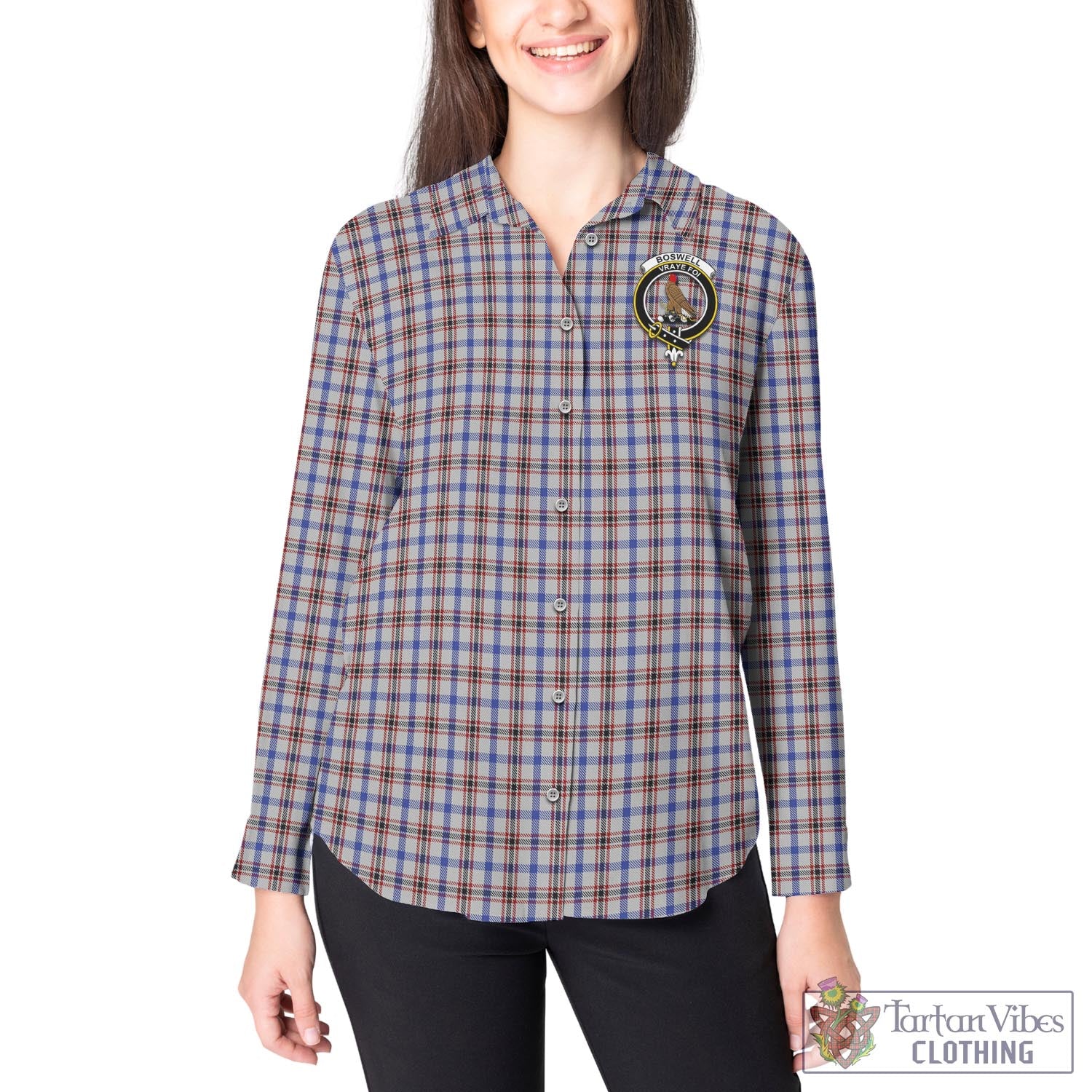 Boswell Tartan Women's Casual Shirt with Family Crest - Tartan Vibes Clothing
