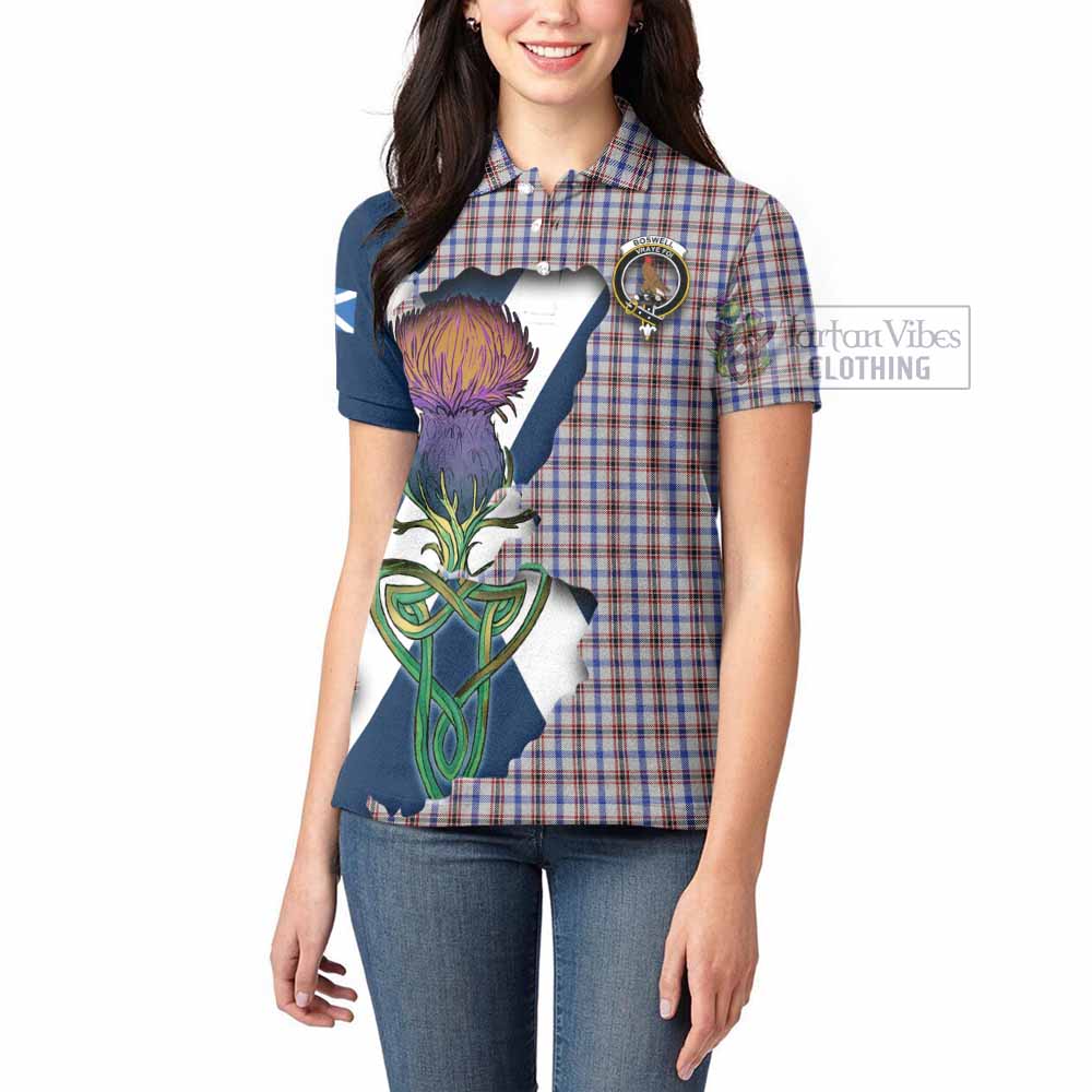 Tartan Vibes Clothing Boswell Tartan Family Crest Women's Polo Shirt Scottish Thistle Celtic Inspired