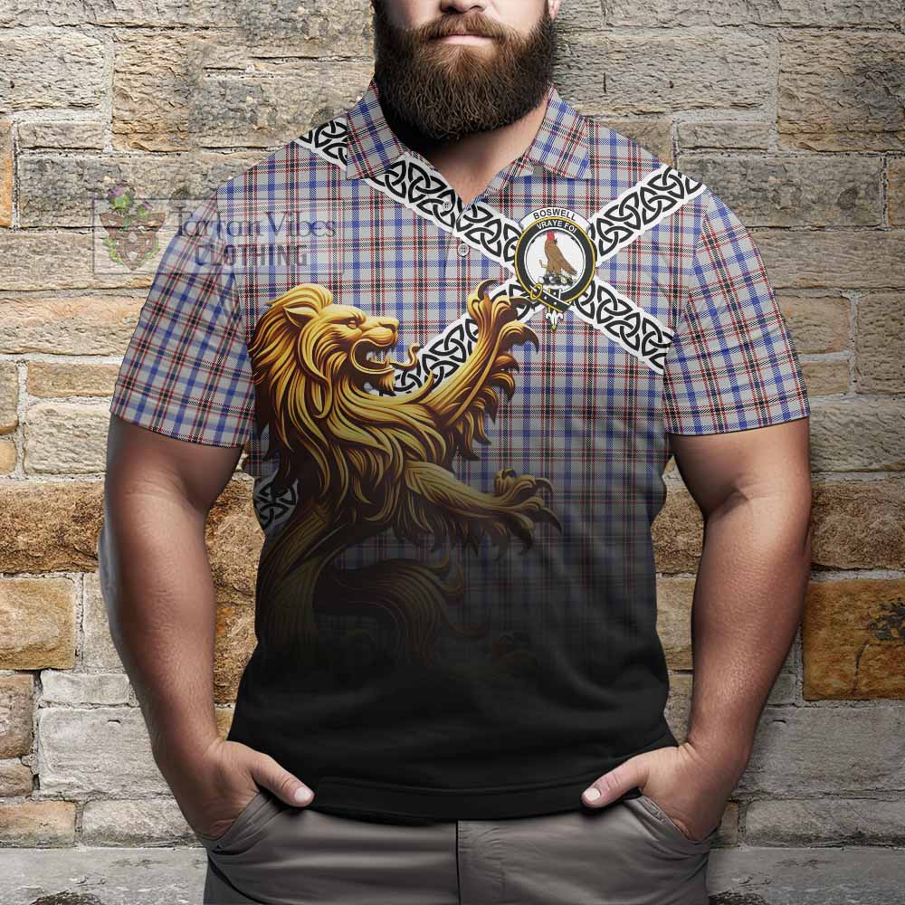Boswell Crest Tartan Polo Shirt with Golden Lion Emblem Celtic Style - Tartan Vibes Clothing