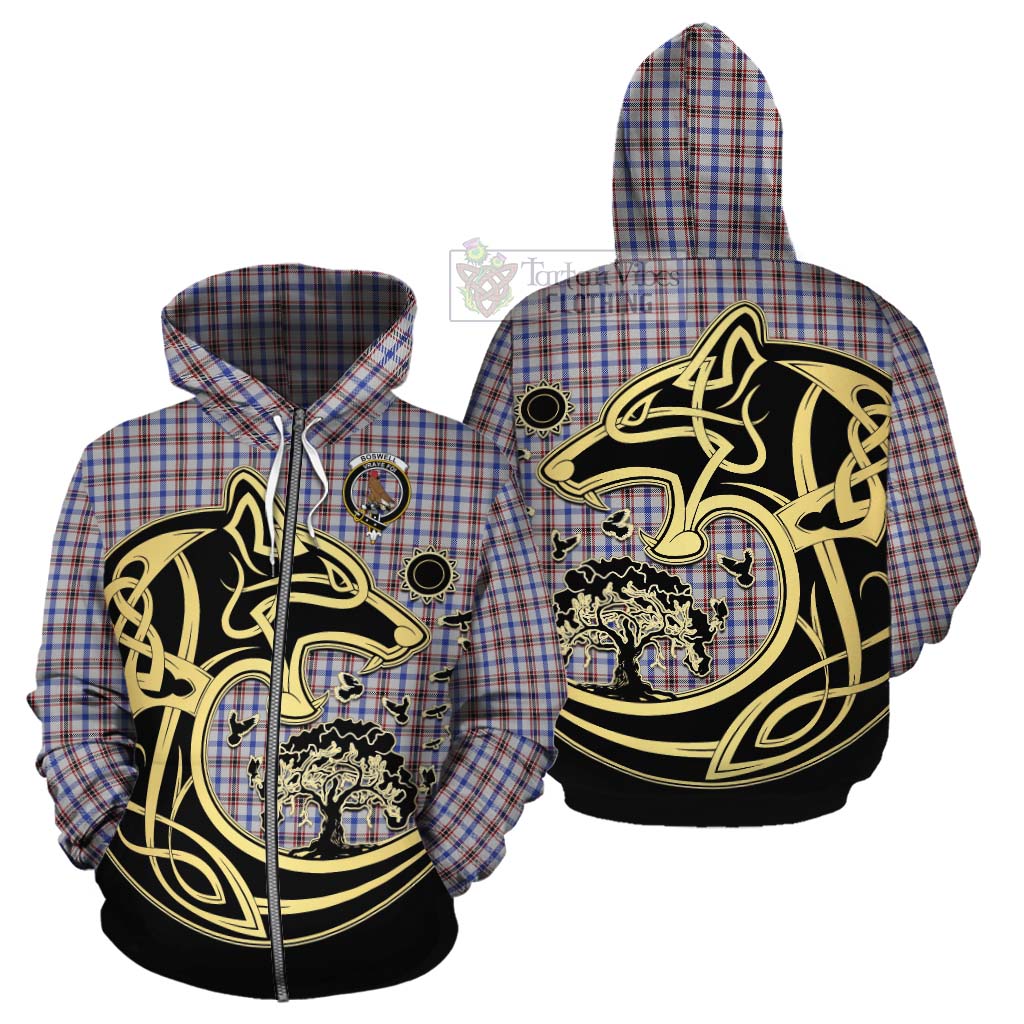 Boswell Tartan Cotton Hoodie with Family Crest Celtic Wolf Style - Tartan Vibes Clothing