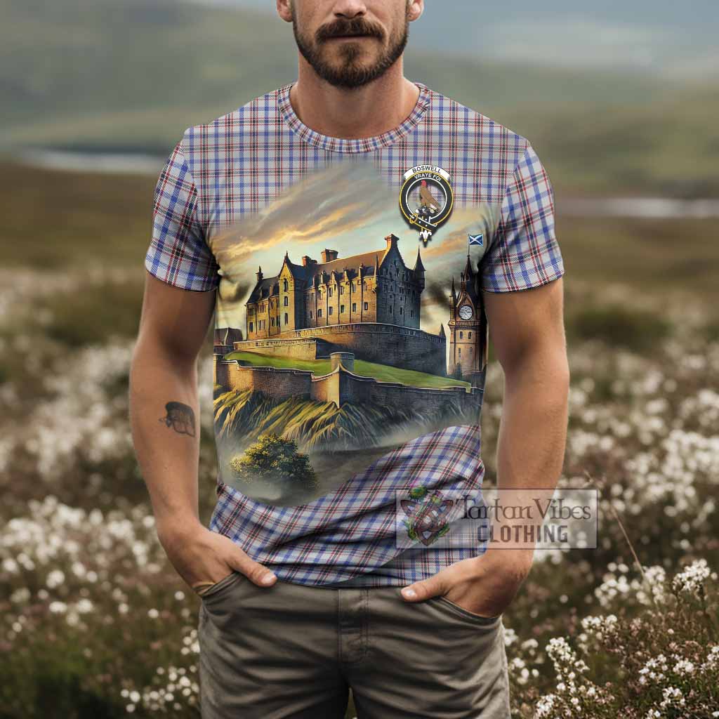 Boswell Tartan Family Crest T-Shirt with Scottish Ancient Castle Style - Tartan Vibes Clothing