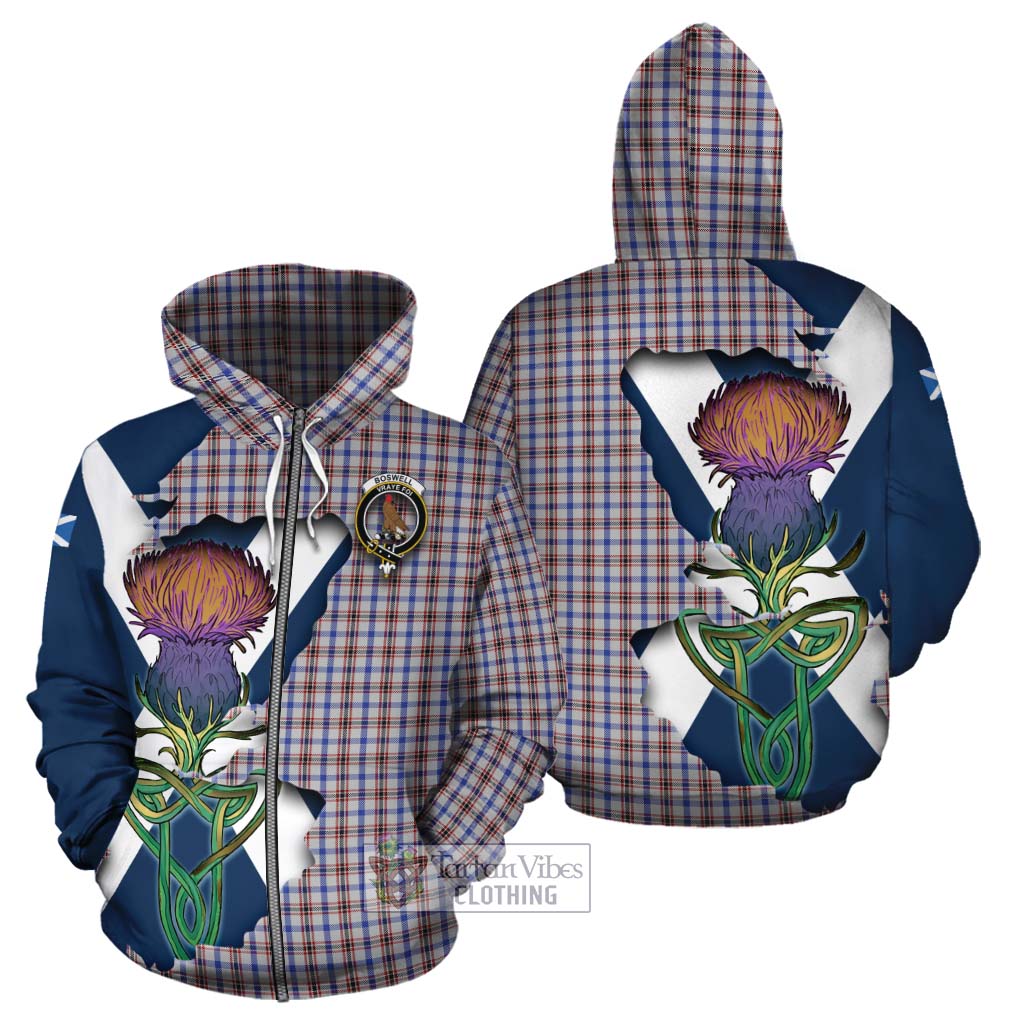 Tartan Vibes Clothing Boswell Tartan Family Crest Cotton Hoodie Scottish Thistle Celtic Inspired