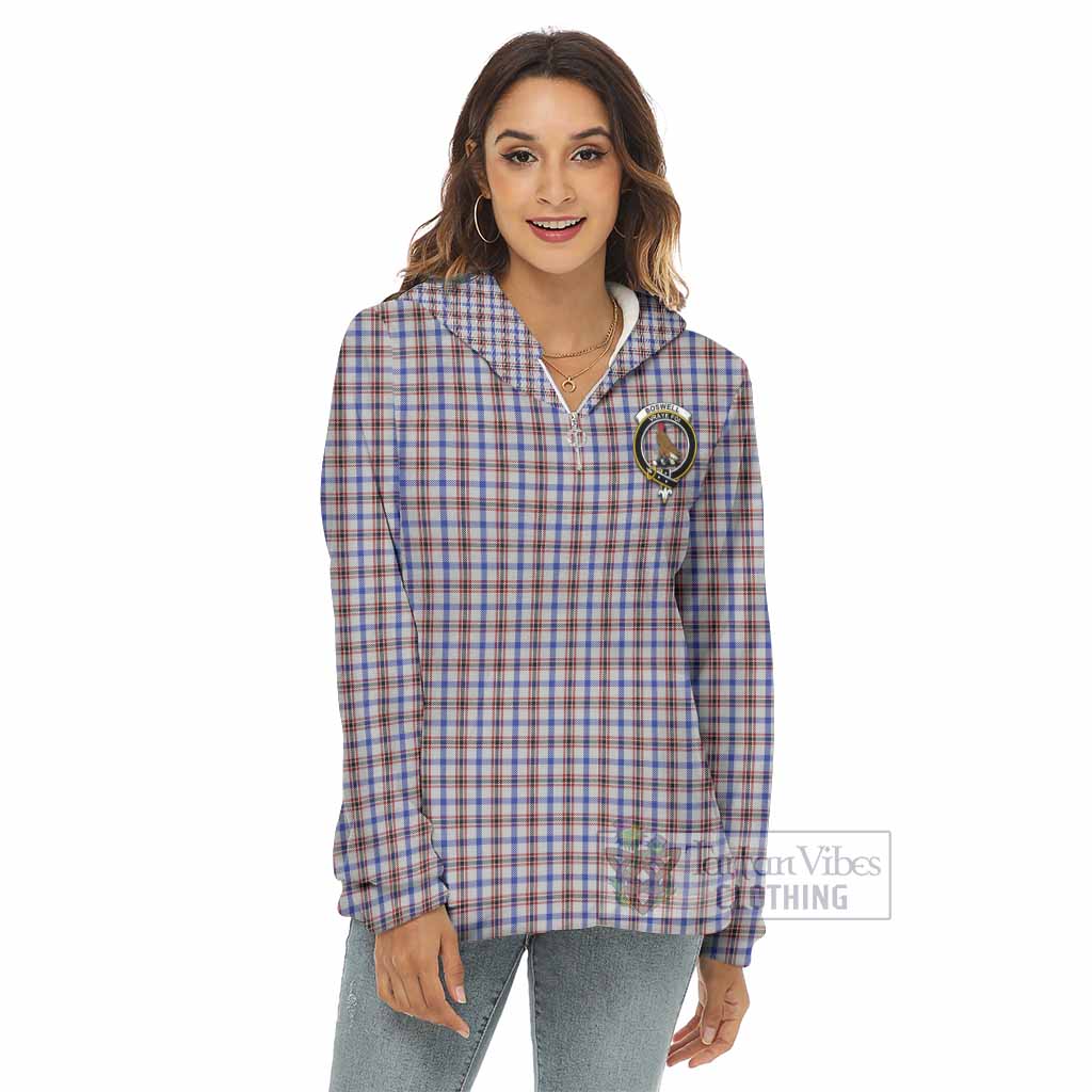 Boswell Tartan Women's Borg Fleece Hoodie with Half Zip with Family Crest - Tartan Vibes Clothing