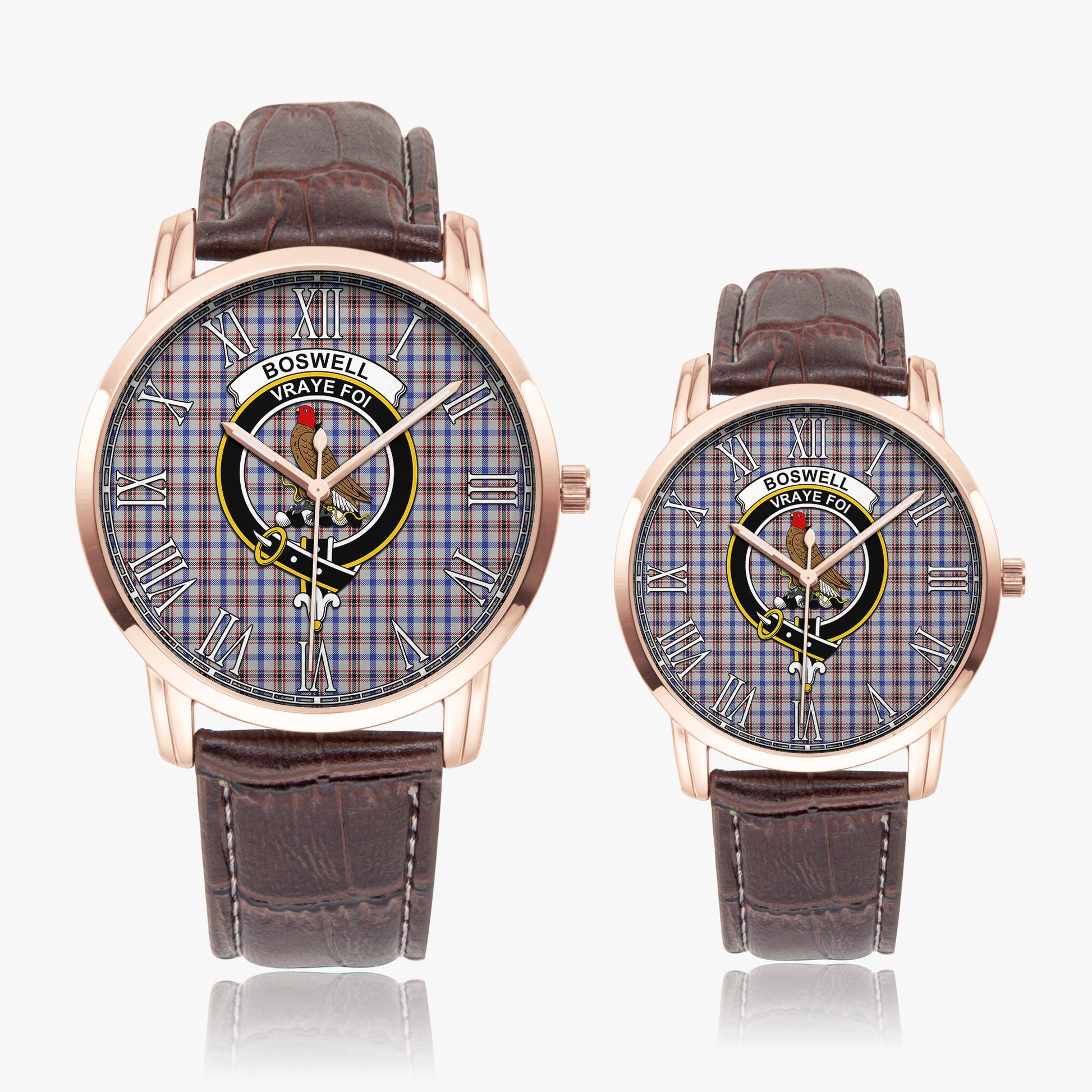 Boswell Tartan Family Crest Leather Strap Quartz Watch - Tartan Vibes Clothing