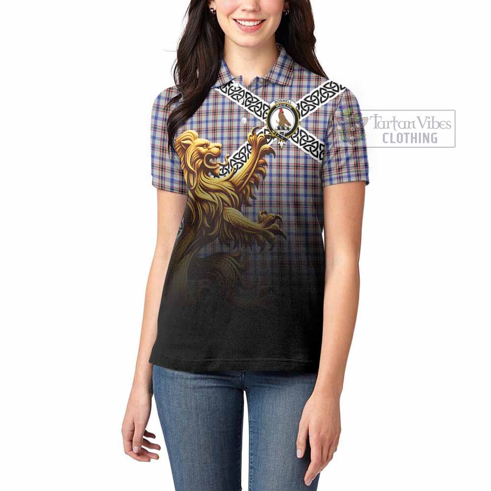 Boswell Crest Tartan Women's Polo Shirt with Golden Lion Emblem Celtic Style - Tartan Vibes Clothing