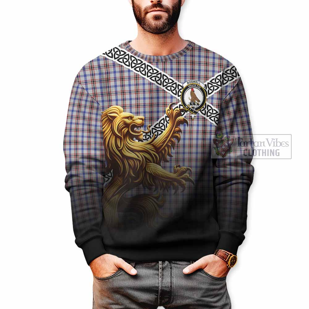 Boswell Crest Tartan Sweatshirt with Golden Lion Emblem Celtic Style - Tartan Vibes Clothing