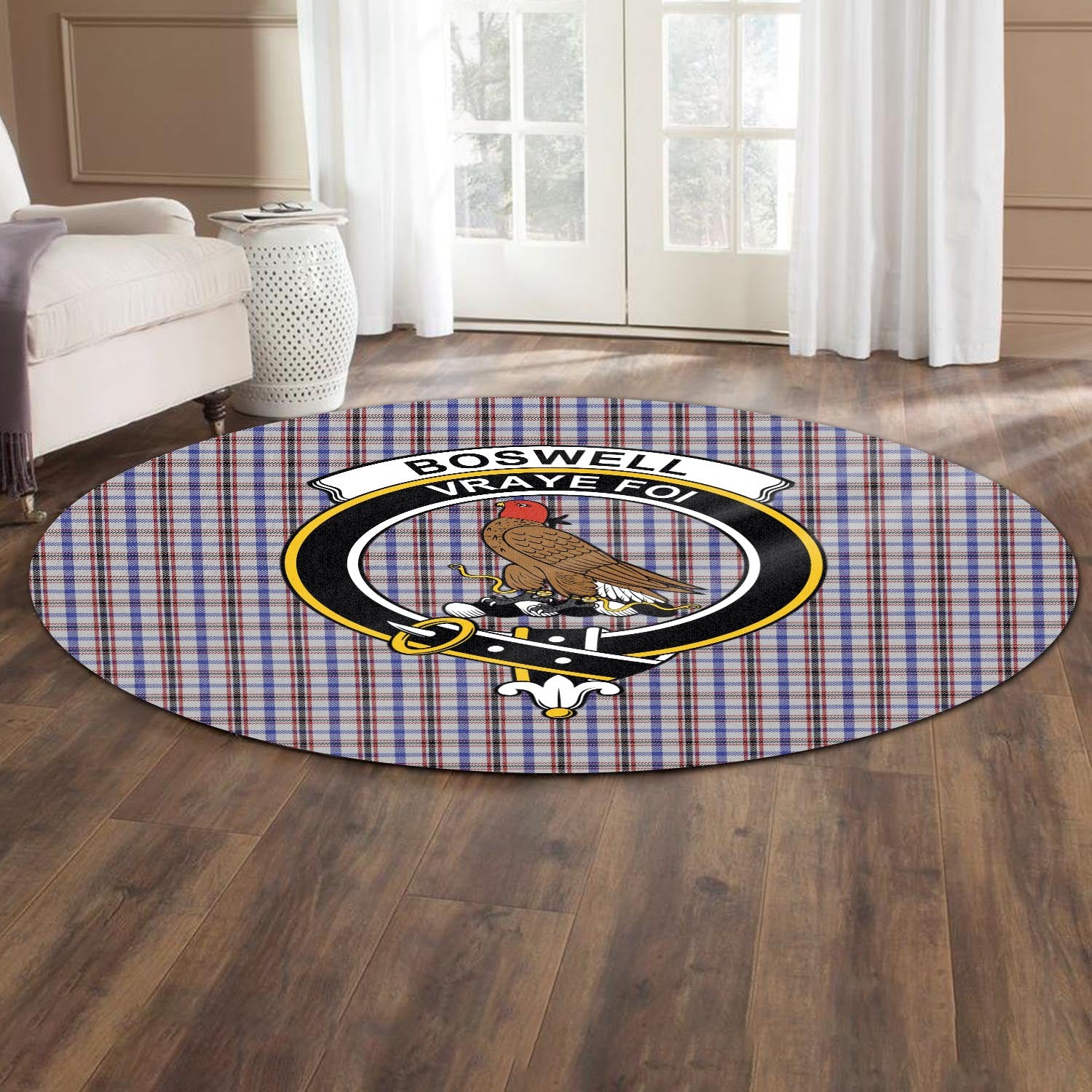 Boswell Tartan Round Rug with Family Crest - Tartan Vibes Clothing