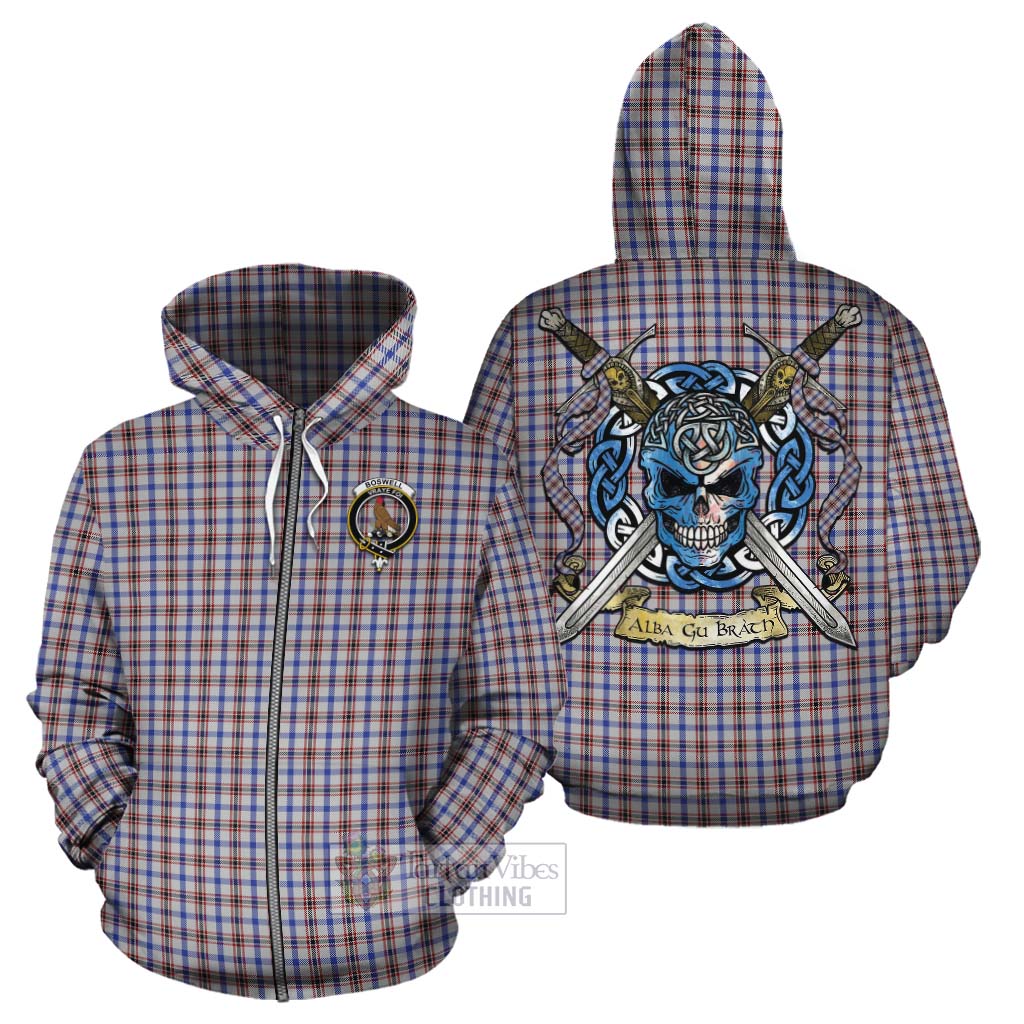 Boswell Tartan Cotton Hoodie with Family Crest Celtic Skull Style - Tartan Vibes Clothing