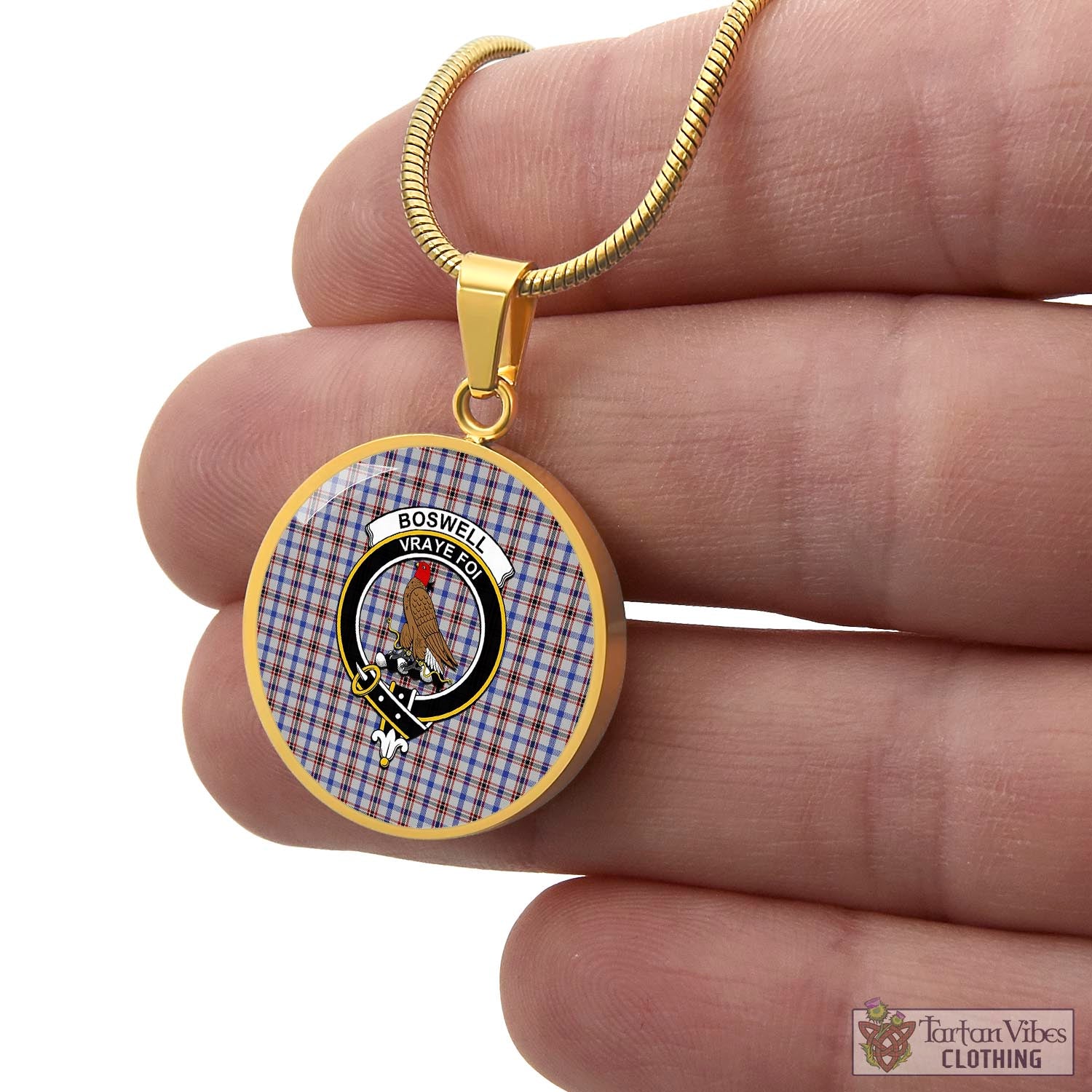 Boswell Tartan Circle Necklace with Family Crest - Tartan Vibes Clothing