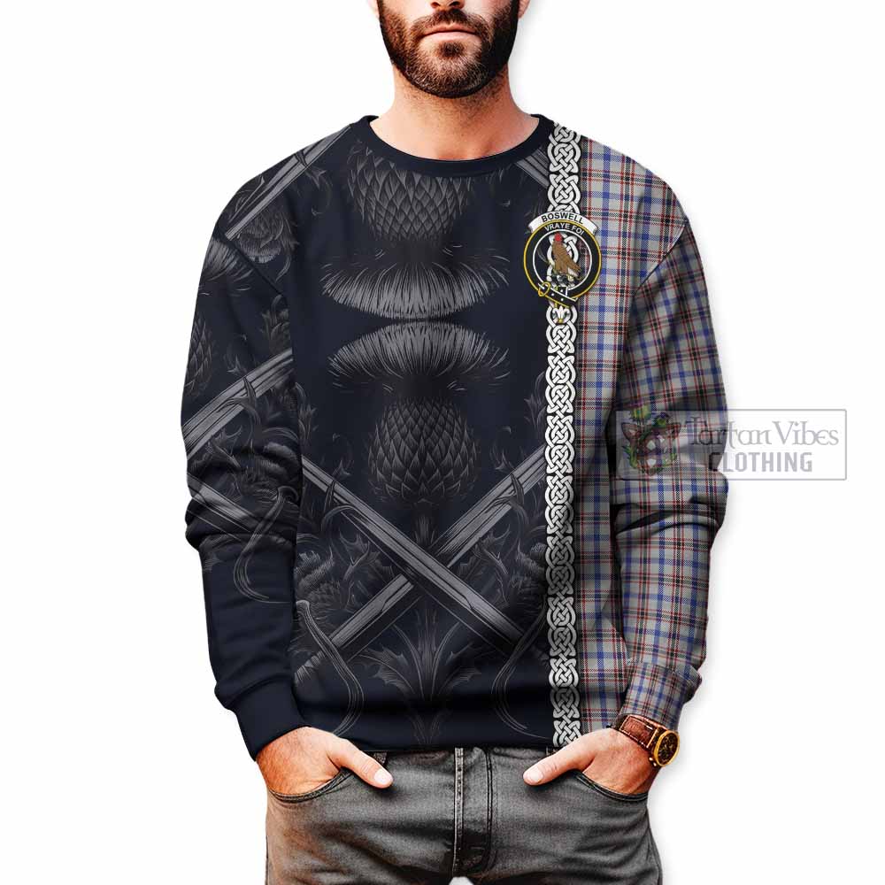Boswell Tartan Sweatshirt with Family Crest Cross Sword Thistle Celtic Vibes - Tartan Vibes Clothing