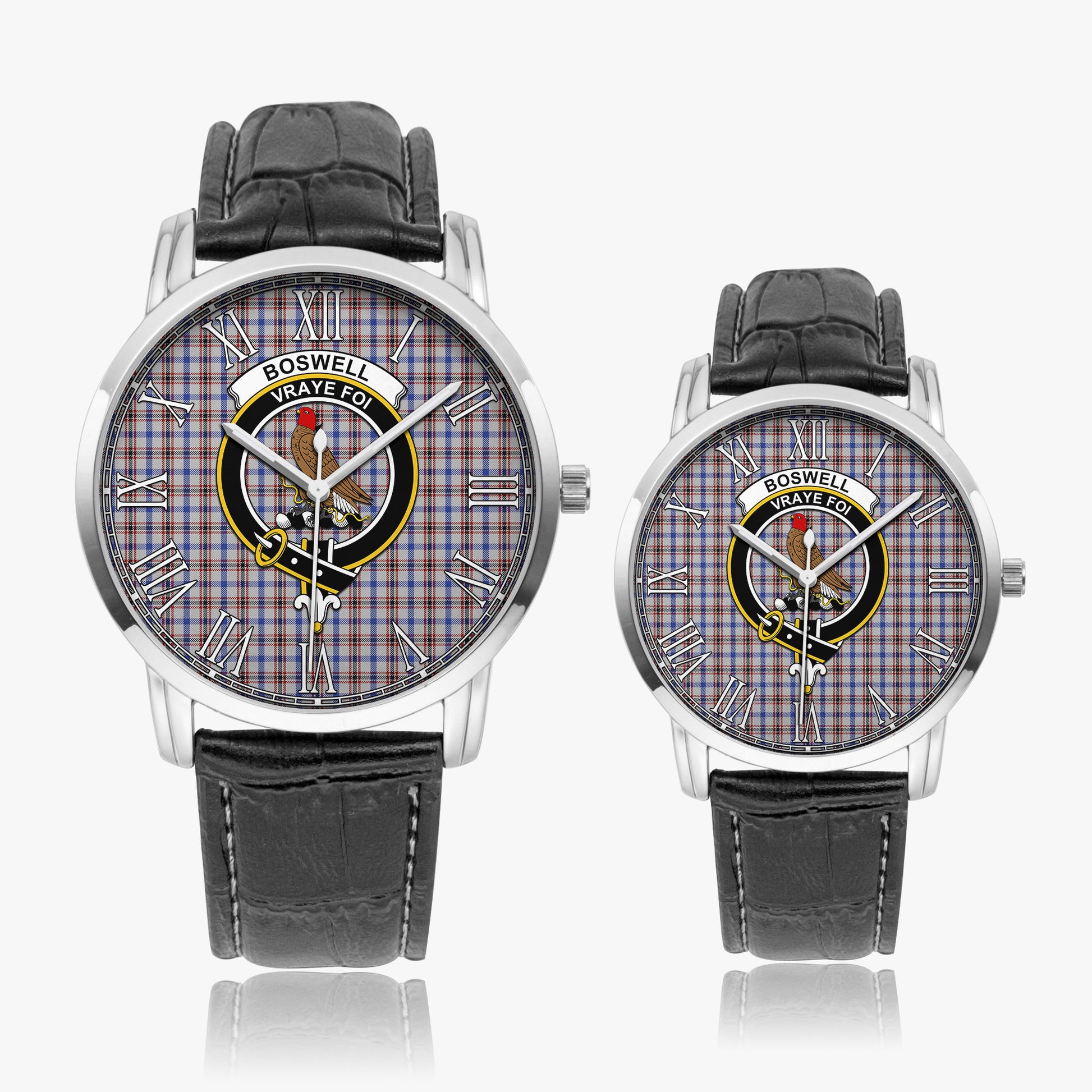 Boswell Tartan Family Crest Leather Strap Quartz Watch - Tartan Vibes Clothing