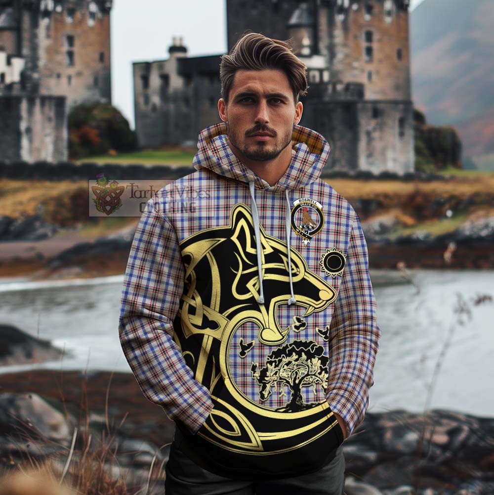 Boswell Tartan Cotton Hoodie with Family Crest Celtic Wolf Style - Tartan Vibes Clothing