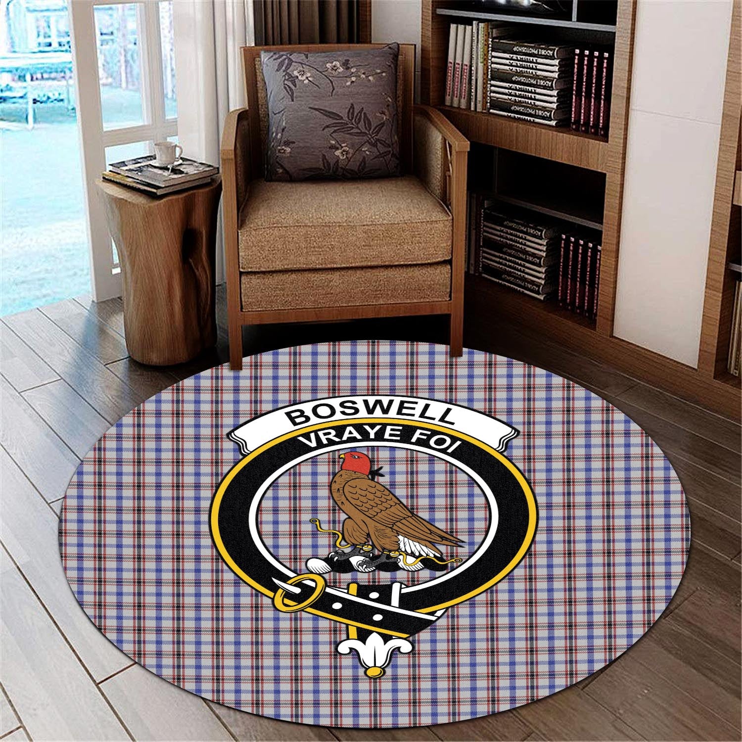 Boswell Tartan Round Rug with Family Crest - Tartan Vibes Clothing