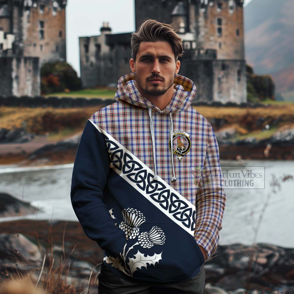 Boswell Tartan Cotton Hoodie Featuring Thistle and Scotland Map - Tartan Vibes Clothing