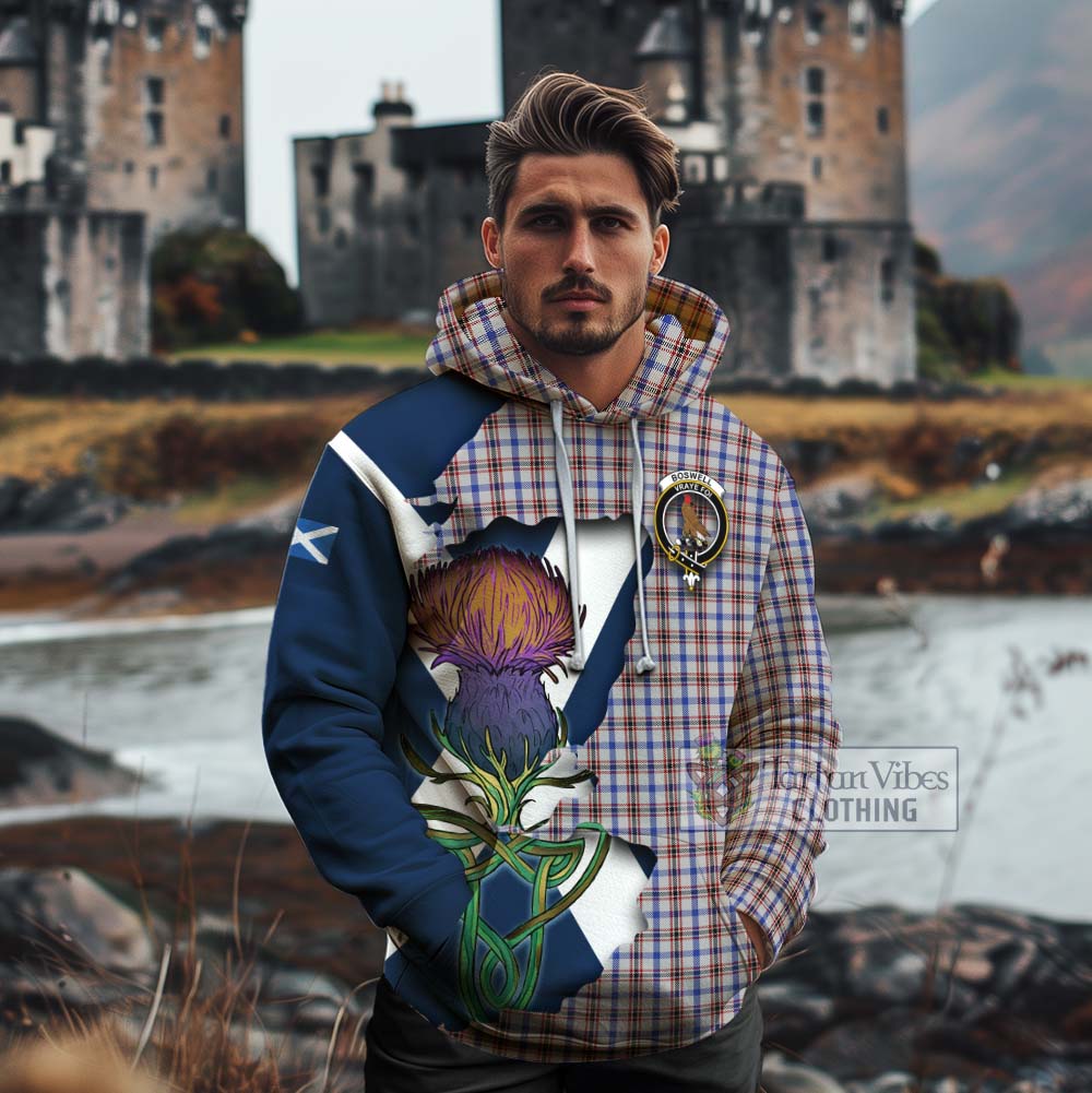 Tartan Vibes Clothing Boswell Tartan Family Crest Cotton Hoodie Scottish Thistle Celtic Inspired