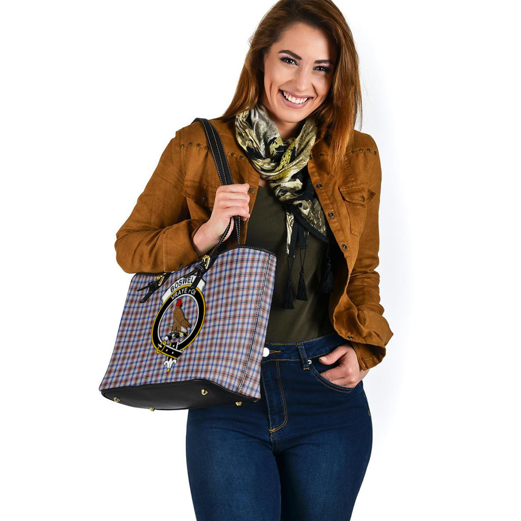 Boswell Tartan Leather Tote Bag with Family Crest - Tartan Vibes Clothing