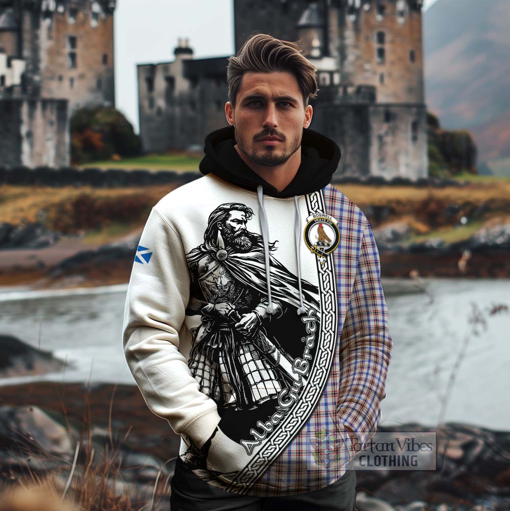 Boswell Tartan Clan Crest Cotton Hoodie with Highlander Warrior Celtic Style - Tartan Vibes Clothing