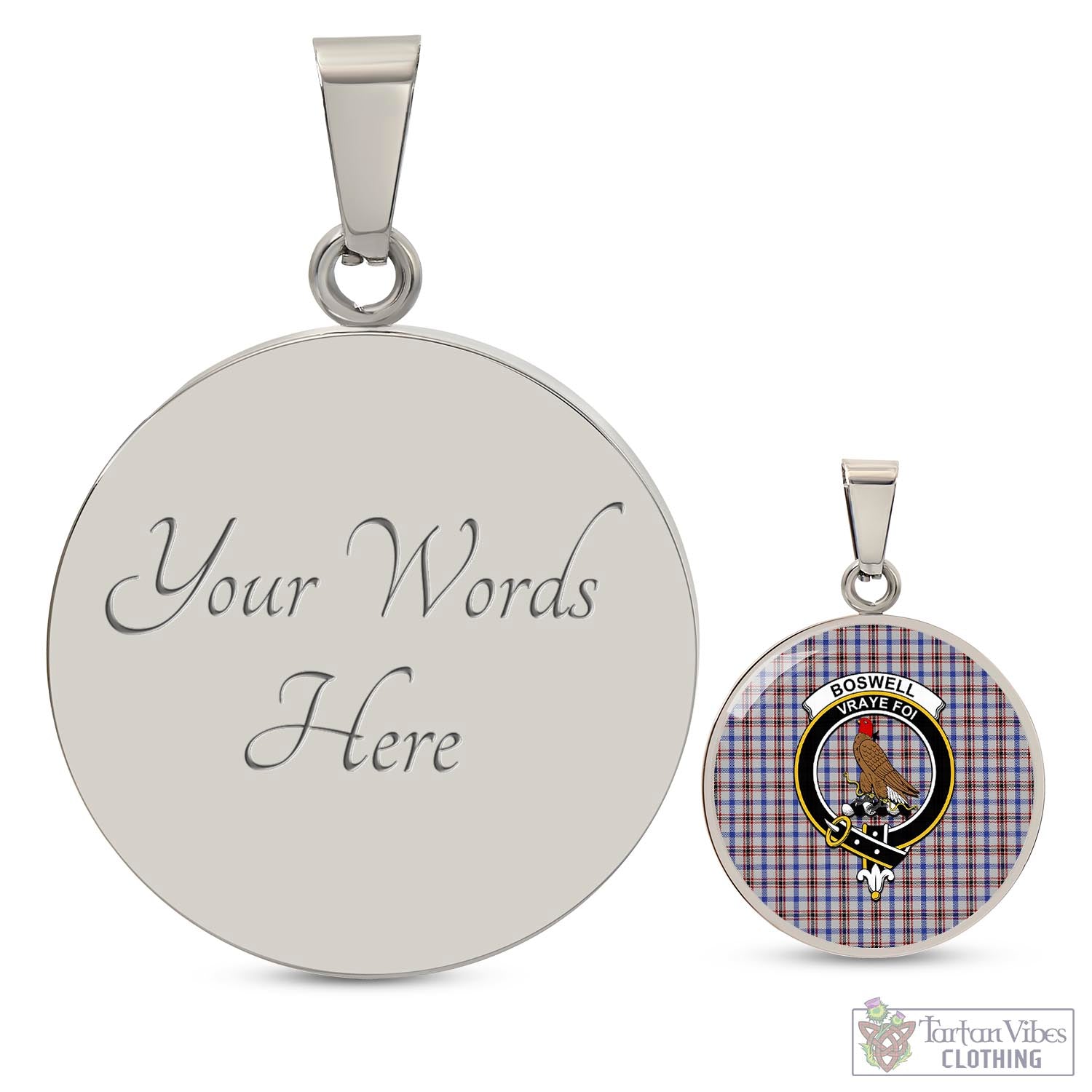 Boswell Tartan Circle Necklace with Family Crest Luxury Necklace (Silver) Yes - Tartan Vibes Clothing