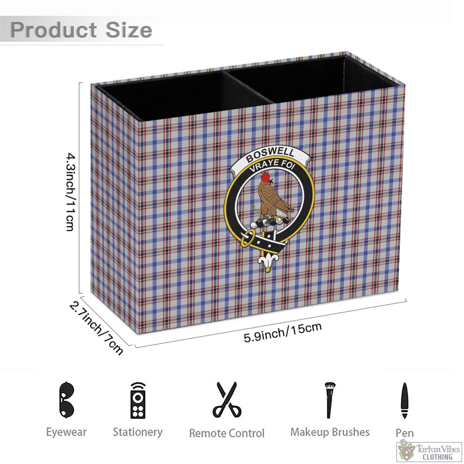 Boswell Tartan Pen Holder with Family Crest - Tartan Vibes Clothing