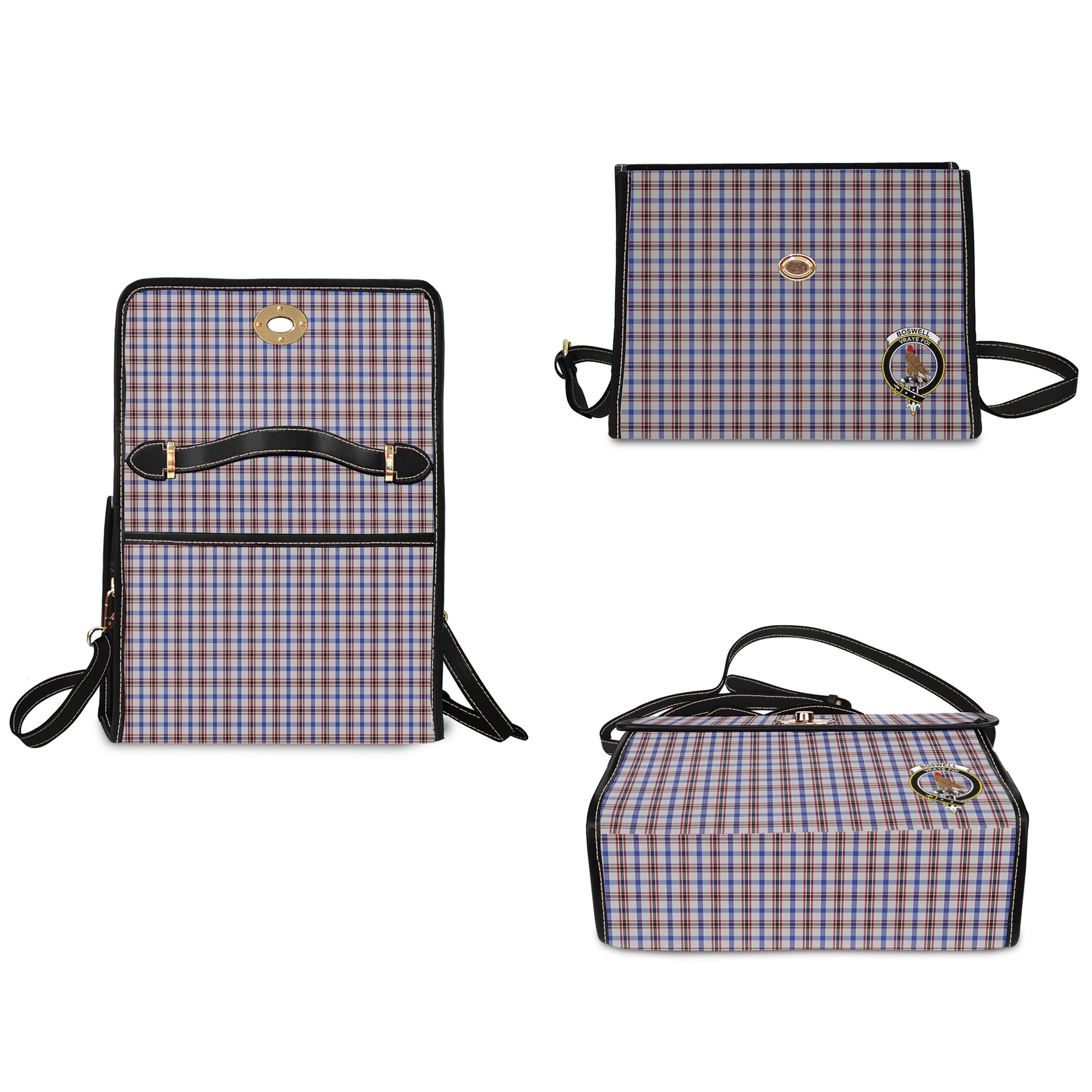 Boswell Tartan Leather Strap Waterproof Canvas Bag with Family Crest - Tartanvibesclothing
