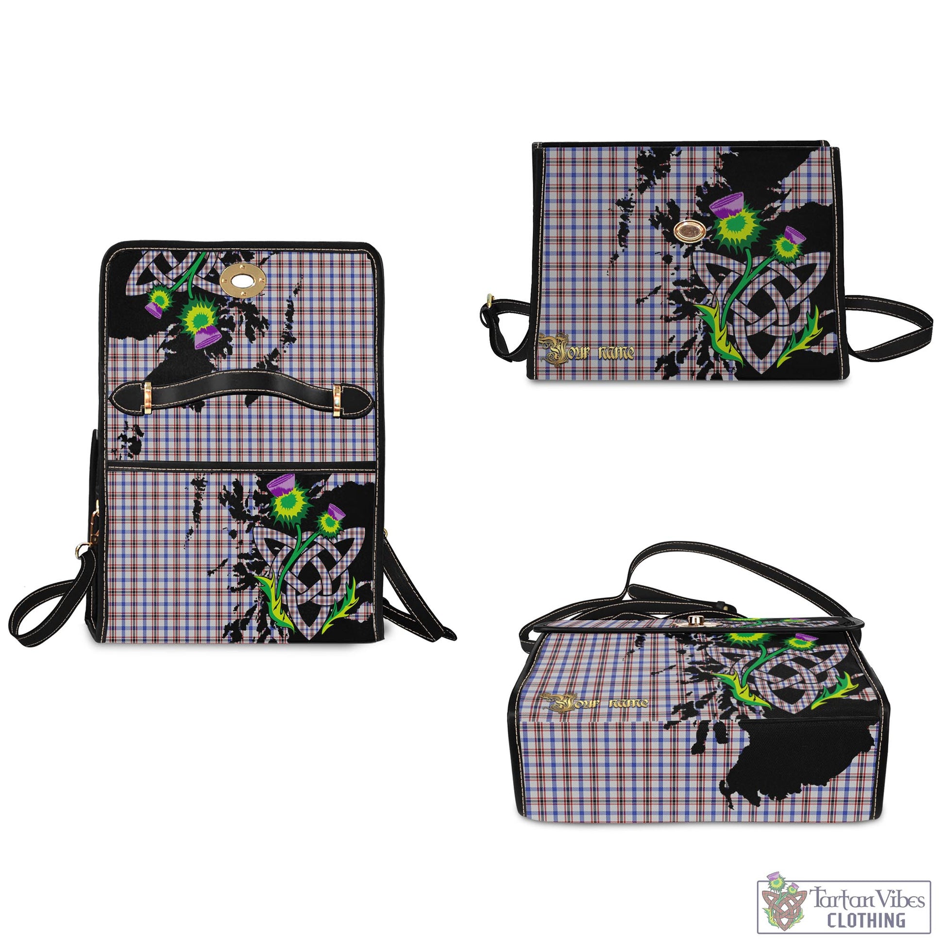 Tartan Vibes Clothing Boswell Tartan Waterproof Canvas Bag with Scotland Map and Thistle Celtic Accents