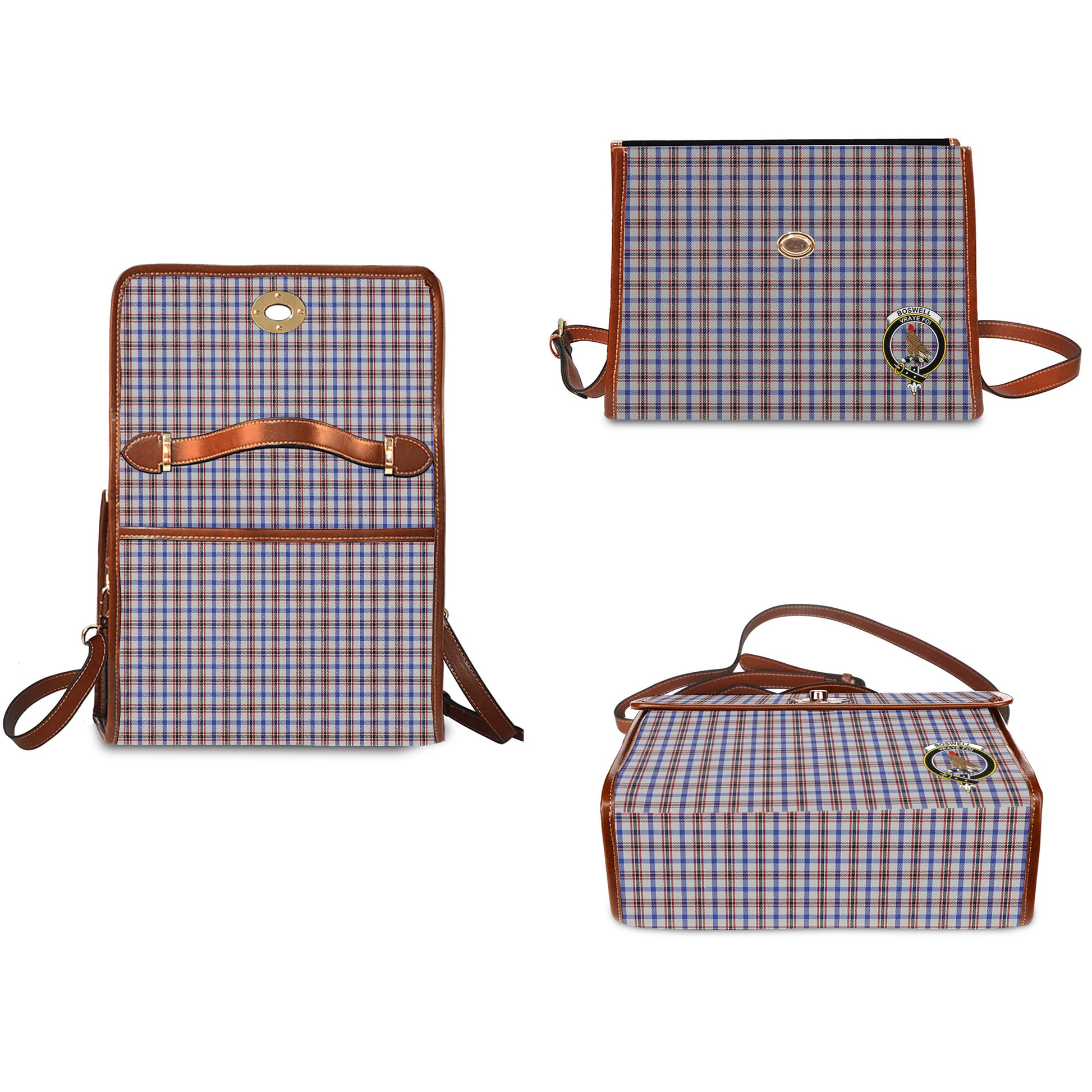 Boswell Tartan Leather Strap Waterproof Canvas Bag with Family Crest - Tartanvibesclothing