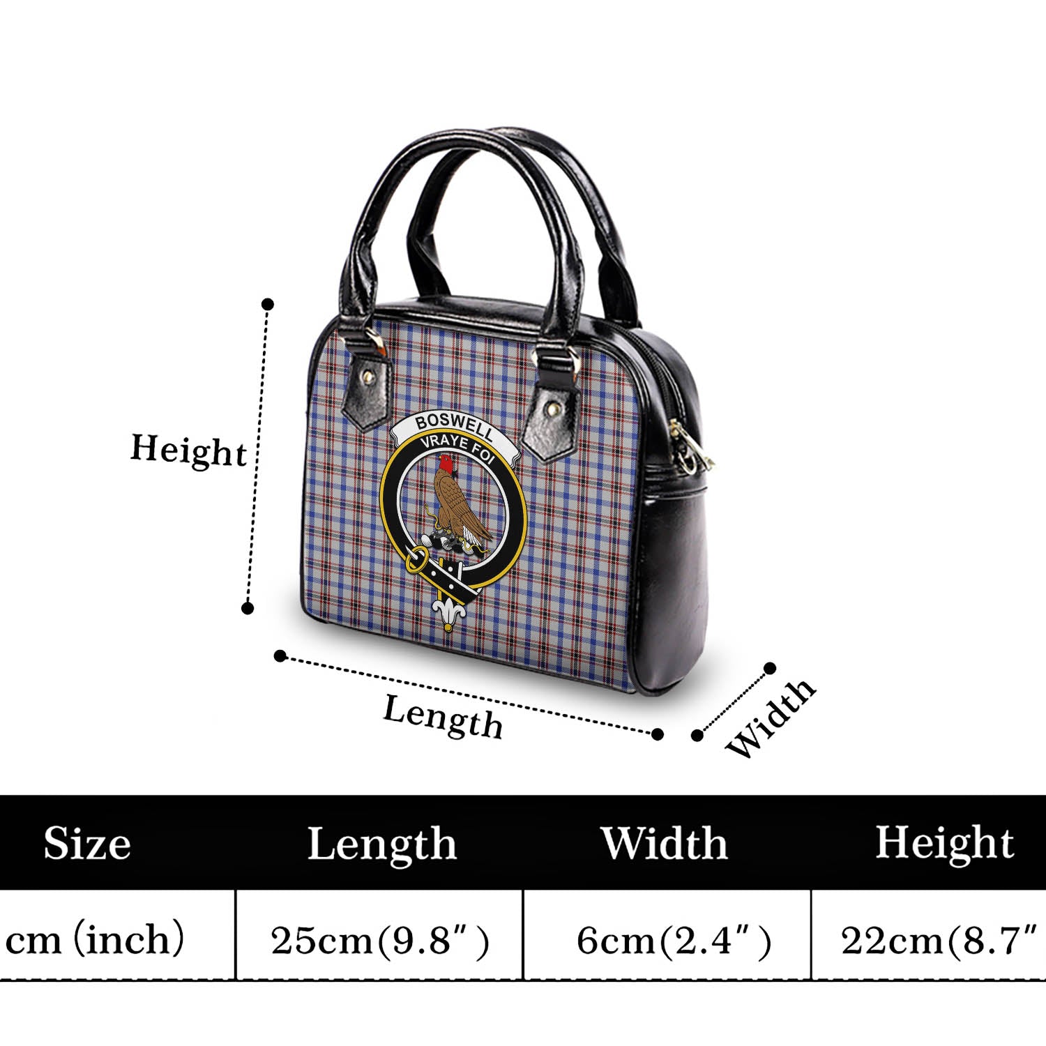 Boswell Tartan Shoulder Handbags with Family Crest - Tartan Vibes Clothing