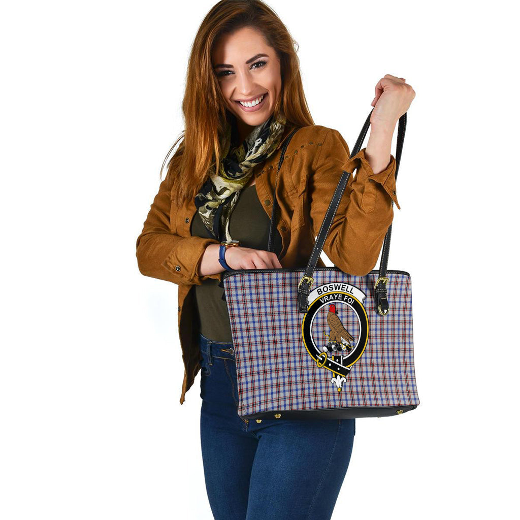 Boswell Tartan Leather Tote Bag with Family Crest - Tartan Vibes Clothing