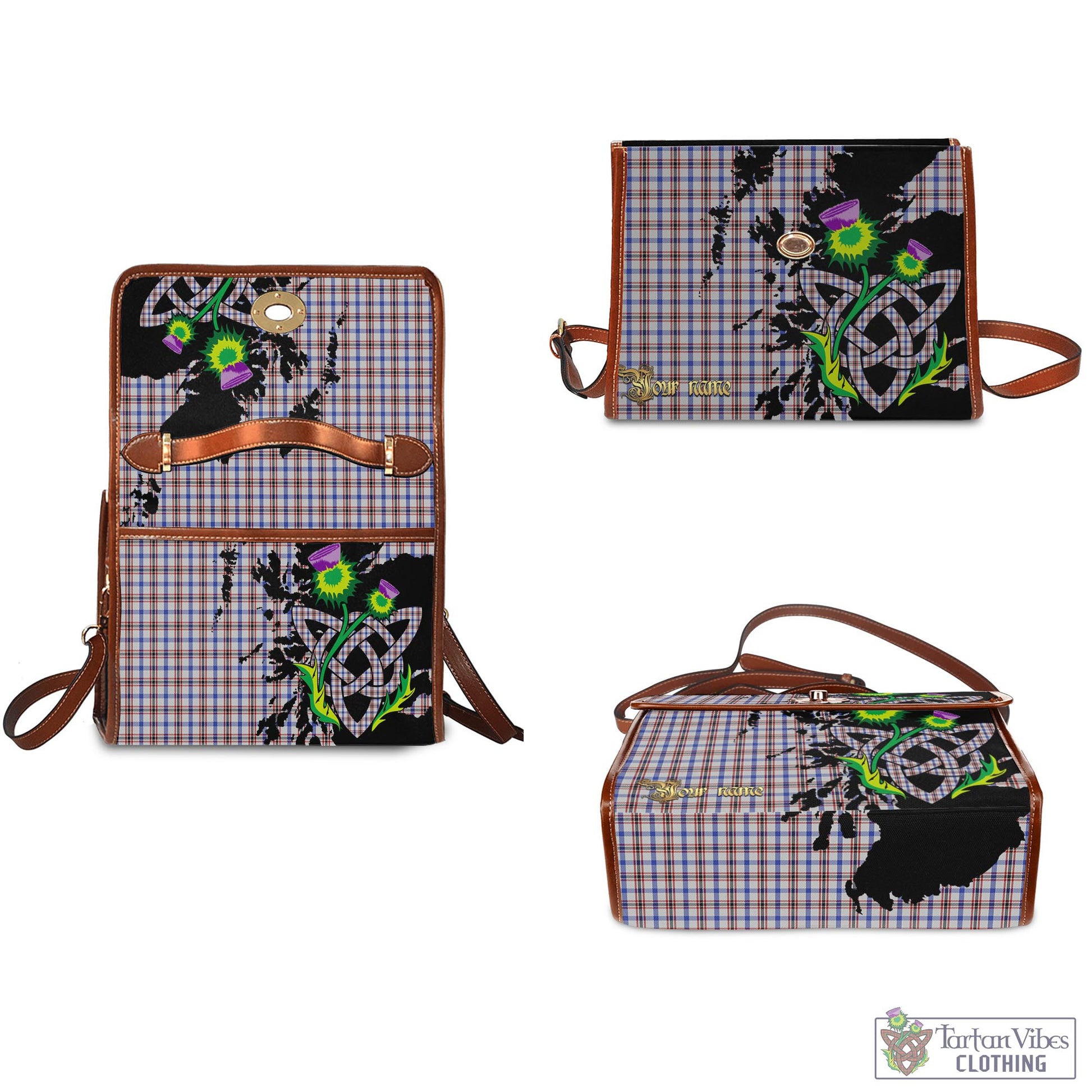 Tartan Vibes Clothing Boswell Tartan Waterproof Canvas Bag with Scotland Map and Thistle Celtic Accents