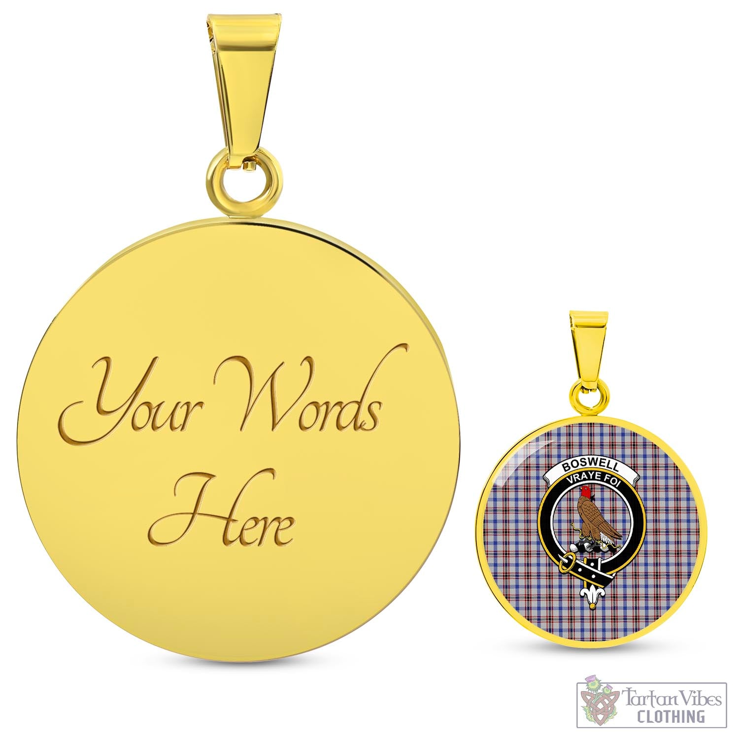 Boswell Tartan Circle Necklace with Family Crest Luxury Necklace (Gold) Yes - Tartan Vibes Clothing
