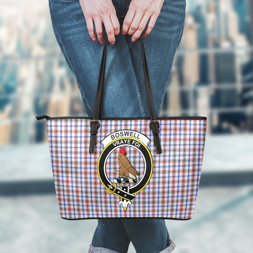 Boswell Tartan Leather Tote Bag with Family Crest - Tartan Vibes Clothing