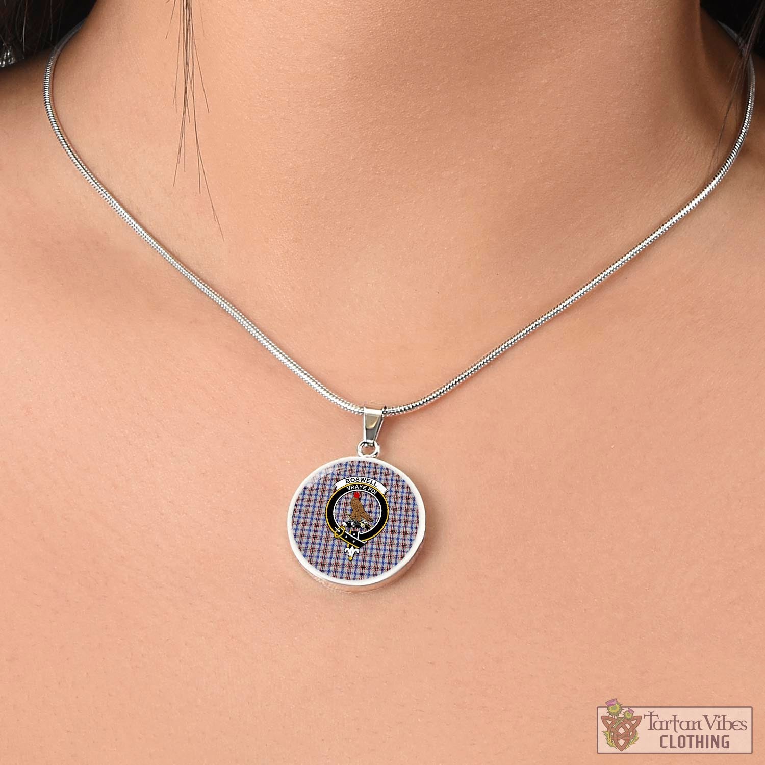 Boswell Tartan Circle Necklace with Family Crest - Tartan Vibes Clothing