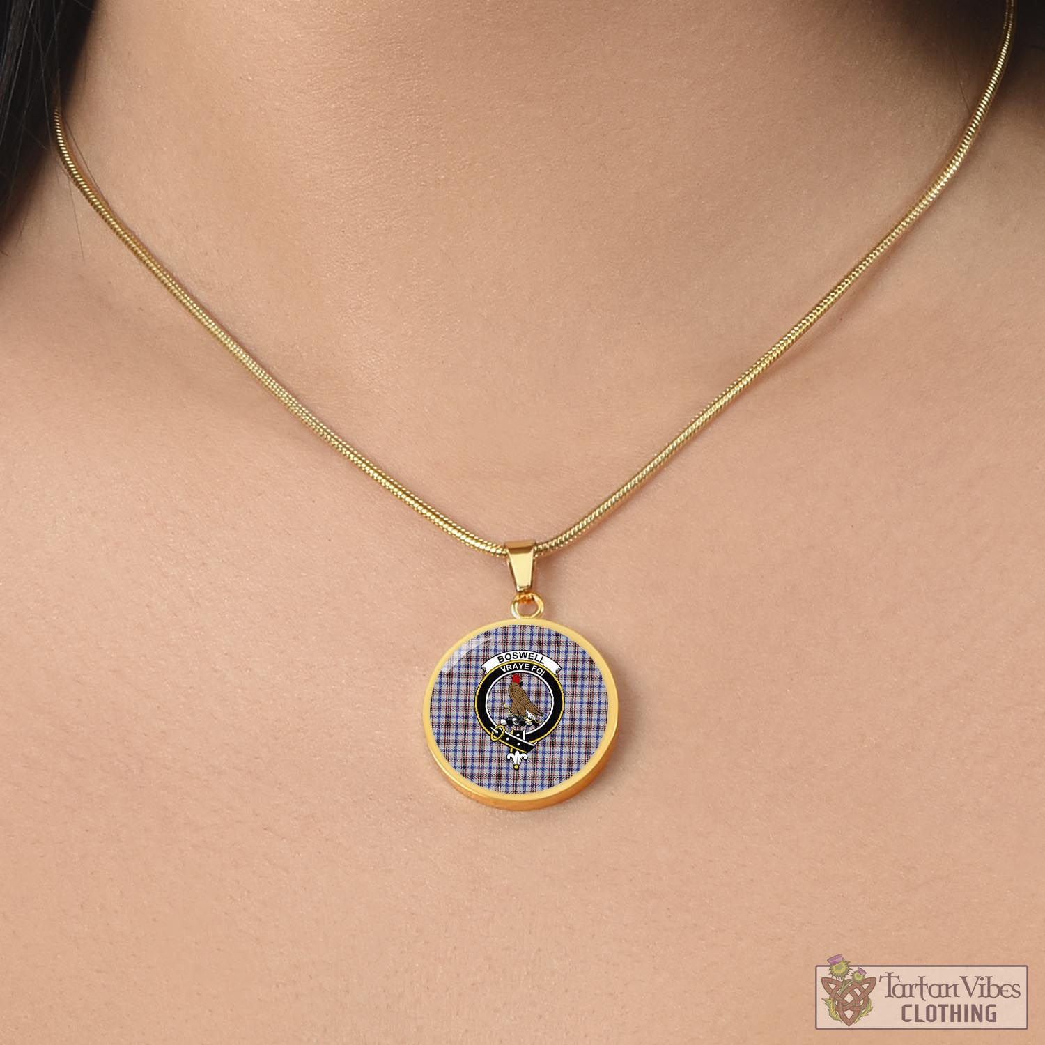 Boswell Tartan Circle Necklace with Family Crest - Tartan Vibes Clothing