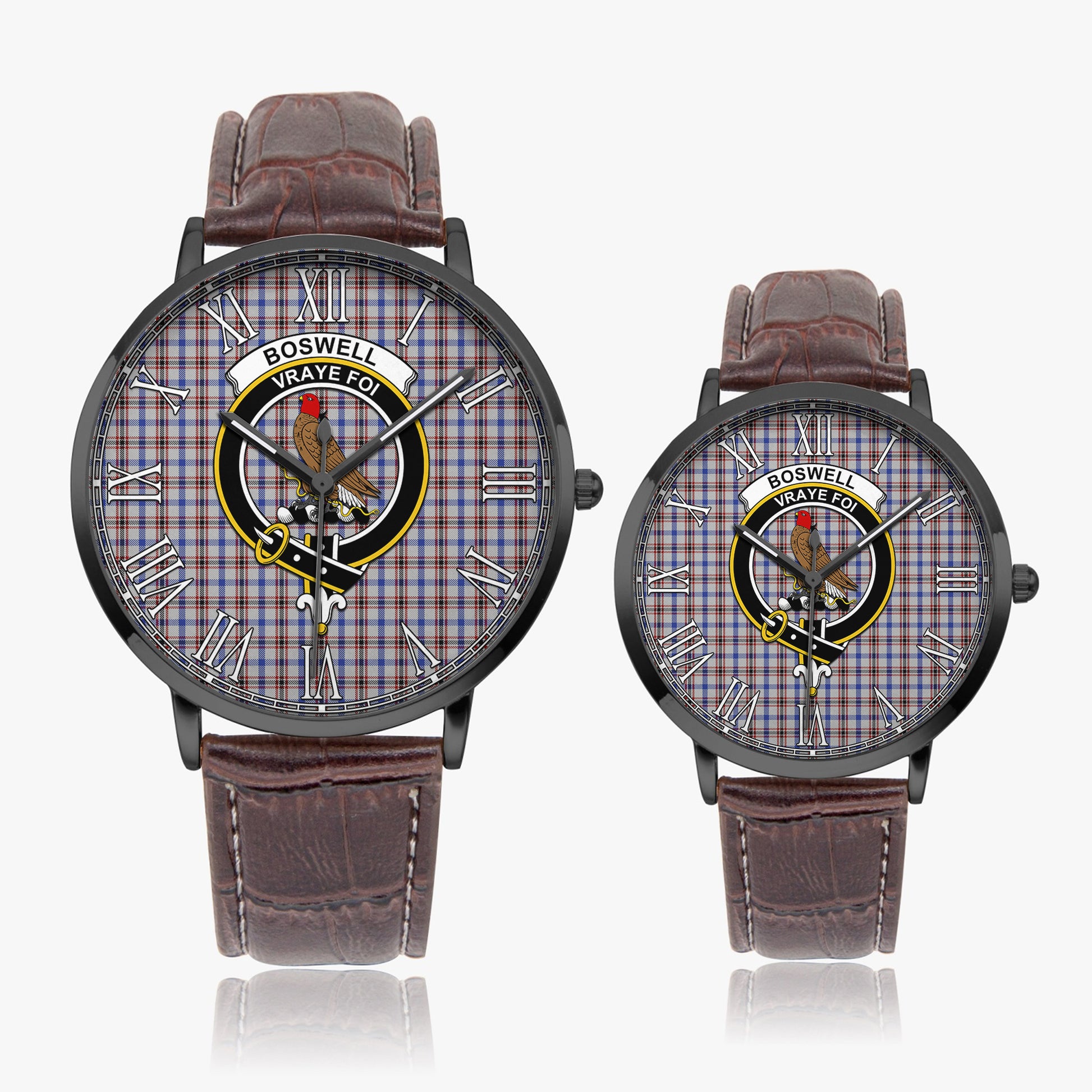 Boswell Tartan Family Crest Leather Strap Quartz Watch - Tartan Vibes Clothing