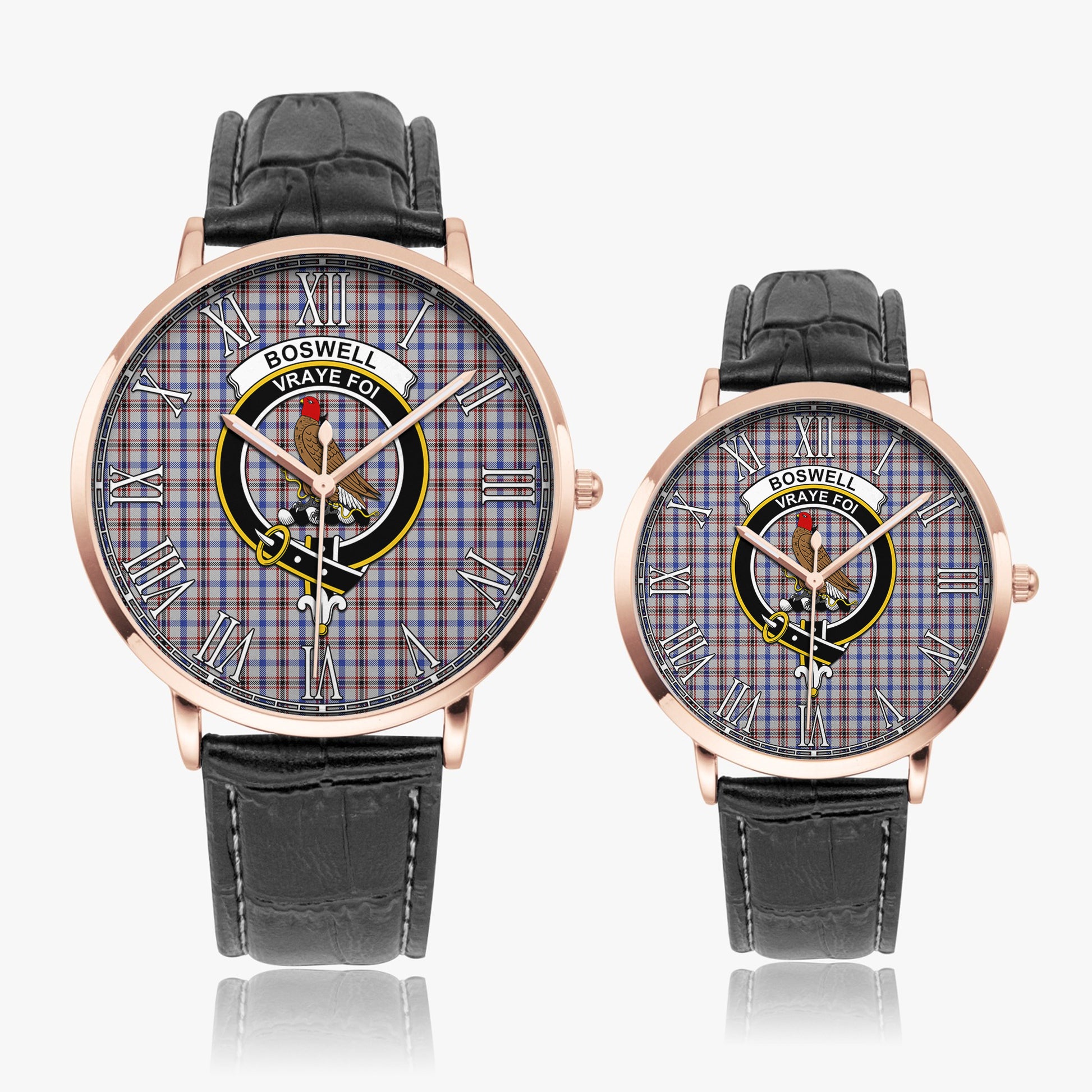 Boswell Tartan Family Crest Leather Strap Quartz Watch - Tartan Vibes Clothing