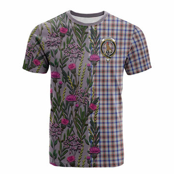 Boswell Family Crest Tartan Cotton T-shirt Scottish Thistle Flower Pattern Half Style - Tartan Vibes Clothing