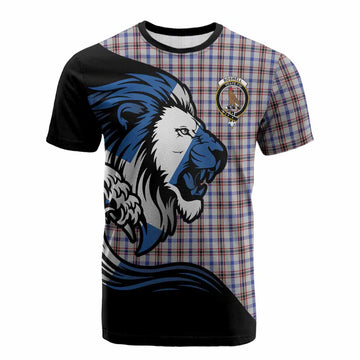 Boswell Tartan Crest Cotton T-shirt Scottish Golden Lions Wave Flow