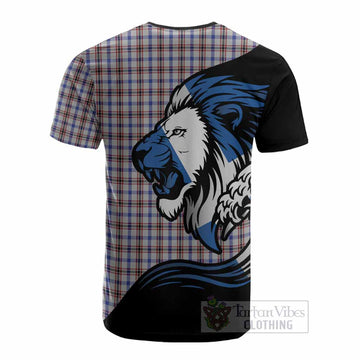 Boswell Tartan Crest Cotton T-shirt Scottish Golden Lions Wave Flow
