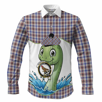 Boswell Tartan Crest Cute Nessie Long Sleeve Button Shirts Scottish Loch Ness Monster