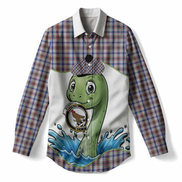 Boswell Tartan Crest Cute Nessie Women Casual Shirt Scottish Loch Ness Monster