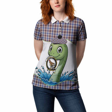 Boswell Tartan Crest Cute Nessie Women Polo Shirt Scottish Loch Ness Monster